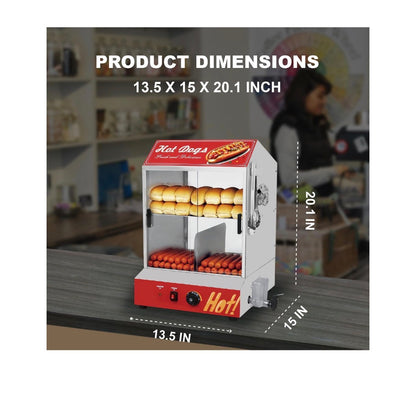 Hot Dog Steamer Machine, 31.7 QT/30L, 2 Tier Electric Hot Dog Steamer with Bun Warmer, Adjustable Temperature, Hot Dog Hut Steamer with Visible Glass Sliding Door, 175 Hot Dogs & 40 Buns Capacity (New in Box)