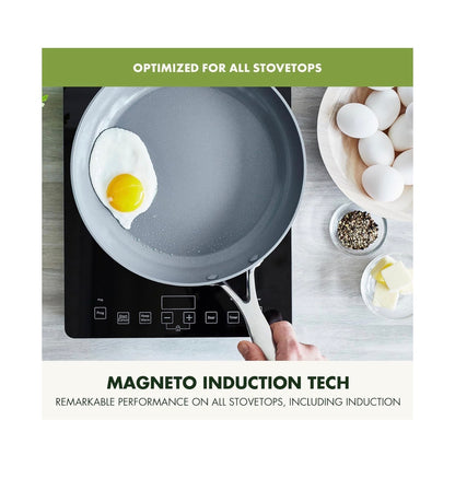 GreenPan Valencia Pro 3 Piece 8 Inch, 9.5 Inch and 11 Inch Ceramic Nonstick Skillet Set Frying Pans, PFAS-Free Nonstick, Induction Ready, All Cooktop Compatible, Hard Anodized, Dishwasher Safe and oven Safe Up to 600 Degrees Fahrenheit Safe (Gray) (New in