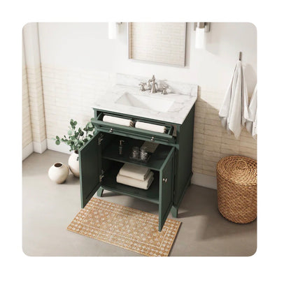 Lambert 30 Inch Basil Green Undermount Single Sink Bathroom Vanity with White Engineered Stone Top (New)
