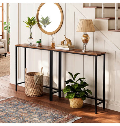 HOOBRO Narrow Console Table 29.5 Inch Small Entryway Table, Thin Sofa Side Display Table, for Hallway, Bedroom, Living Room, foyer, Rustic Brown and Black (New in Box: Needs to be Assembled)