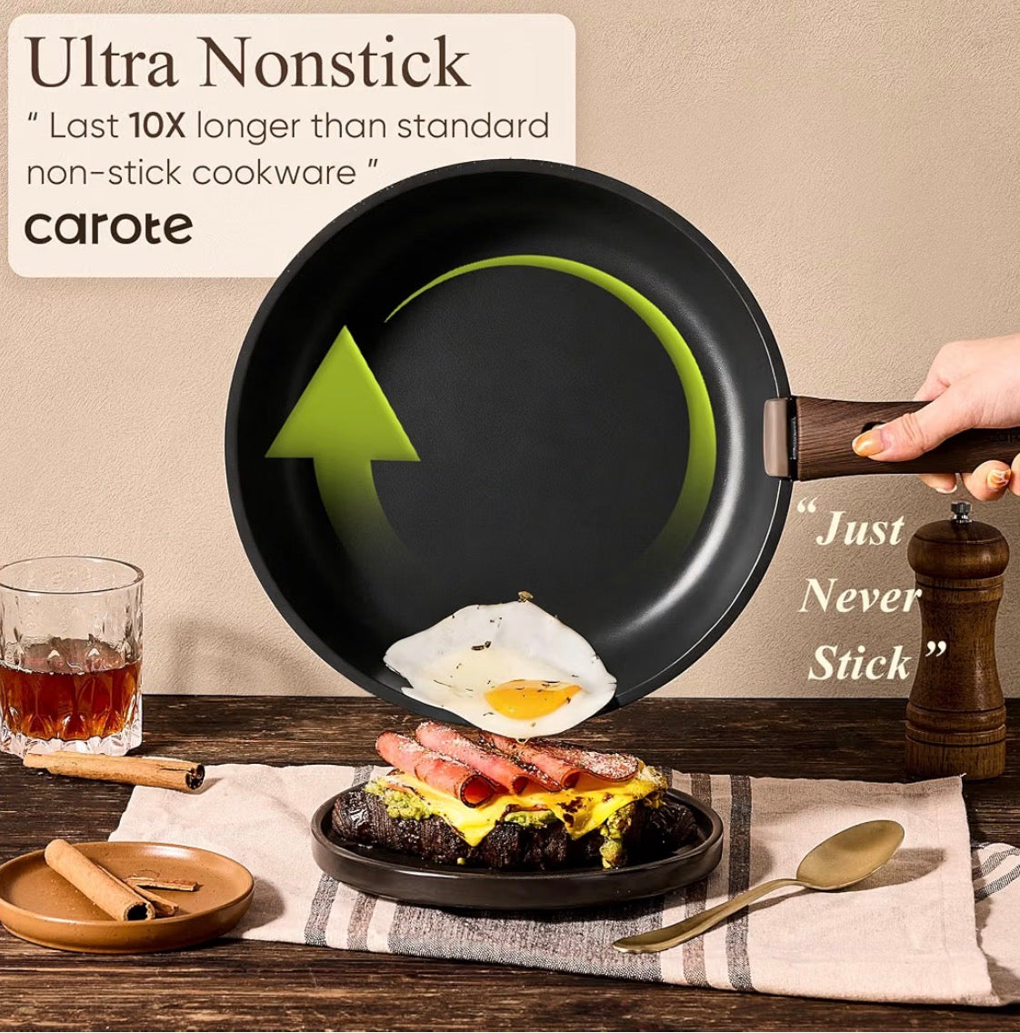 Carote 31 piece pots and pan set - non stick, detachable handle cookware- black