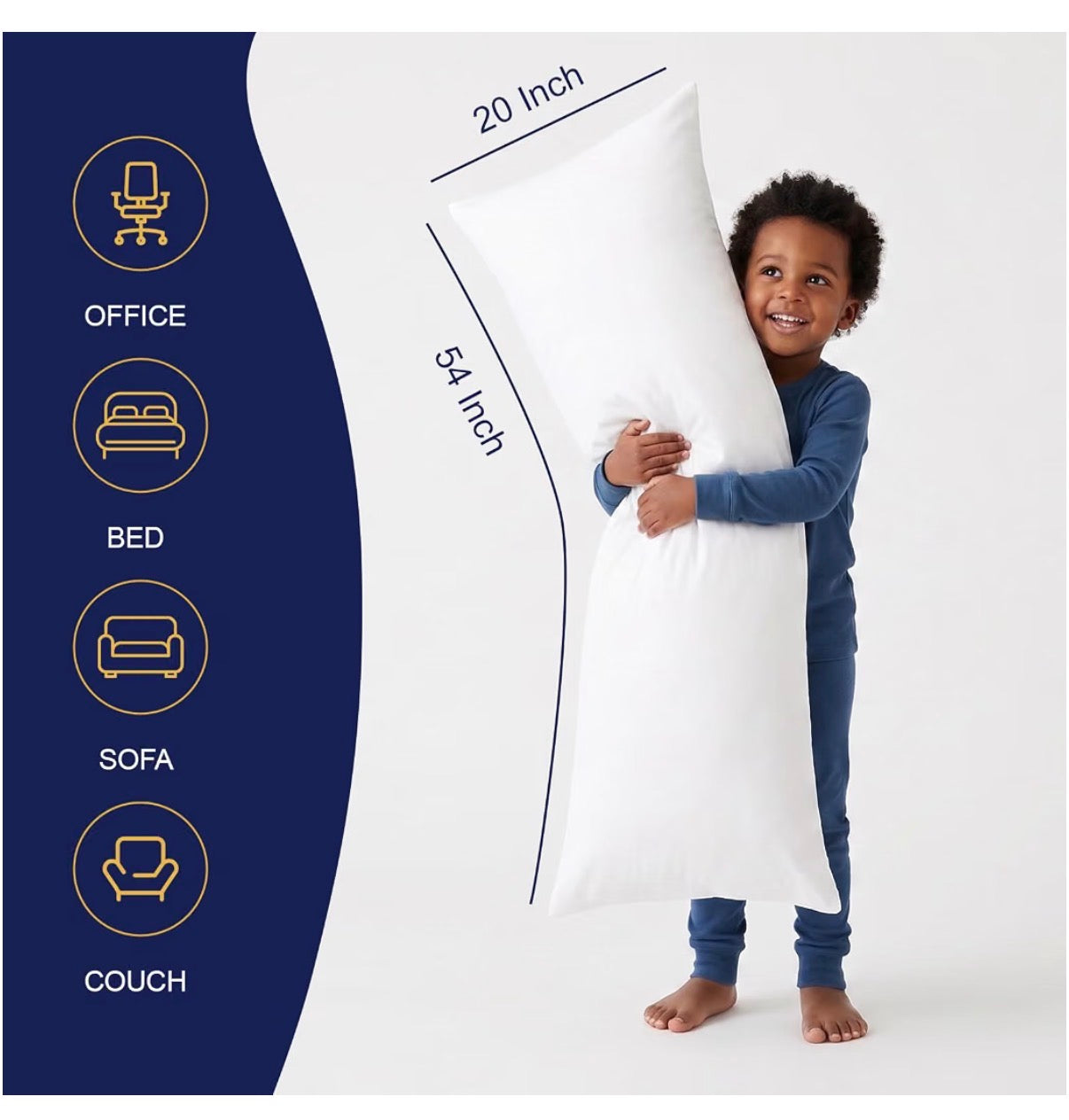 Downcool Large Pillow Insert Breathable Full Body Pillow for Side Sleeper Soft Long Bed Pillow for Adults 20 Inch X 54 Inch (White) (New in Package)