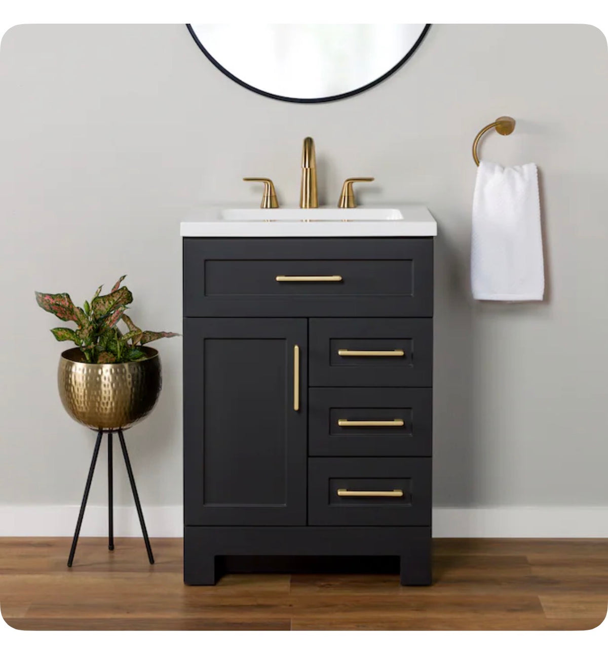 Cauley 24 Inch Black Single Sink Bathroom Vanity with White Cultured Marble Top (Fully Assembled; New in Box)