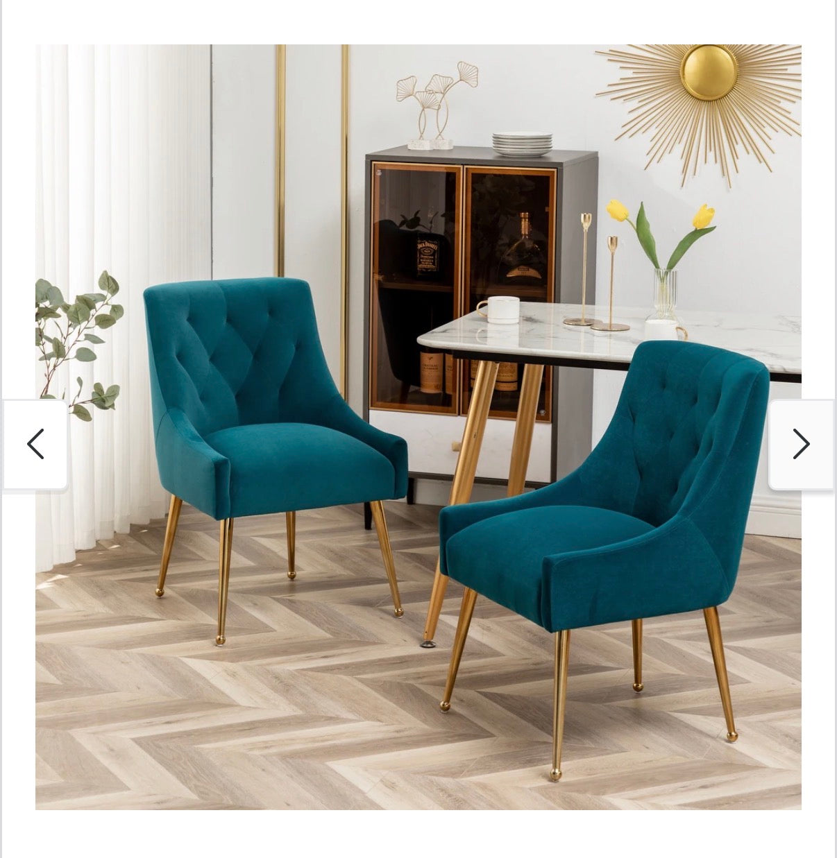 SEYNAR Modern Boucle Velvet Upholstered Accent Dining Chair Set of 2 Tufted Back Armless Chair with Golden Legs (Teal) (New)