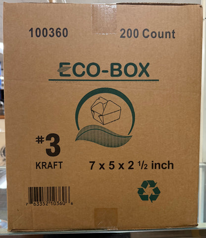Kari-Out Eco- Box Size #3 Paper Food Container Kraft - Poly Coated inside 7.8 inch X 5.5 inch X 2.5 inch -200/case