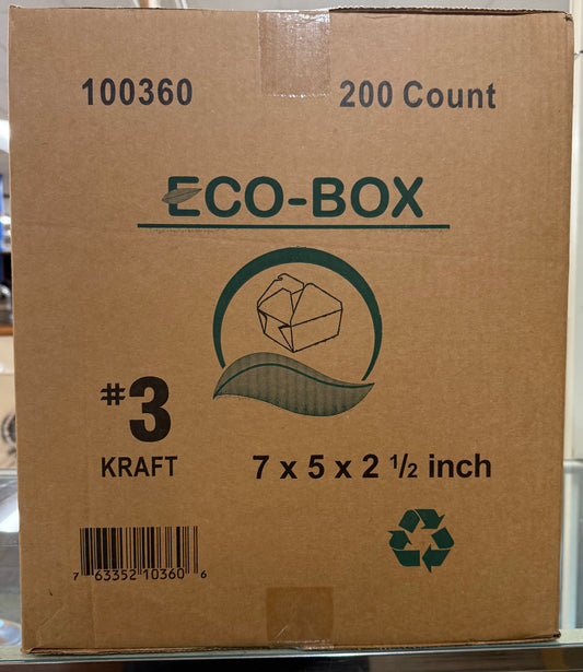 Kari-Out Eco- Box Size #3 Paper Food Container Kraft - Poly Coated inside 7.8 inch X 5.5 inch X 2.5 inch -200/case