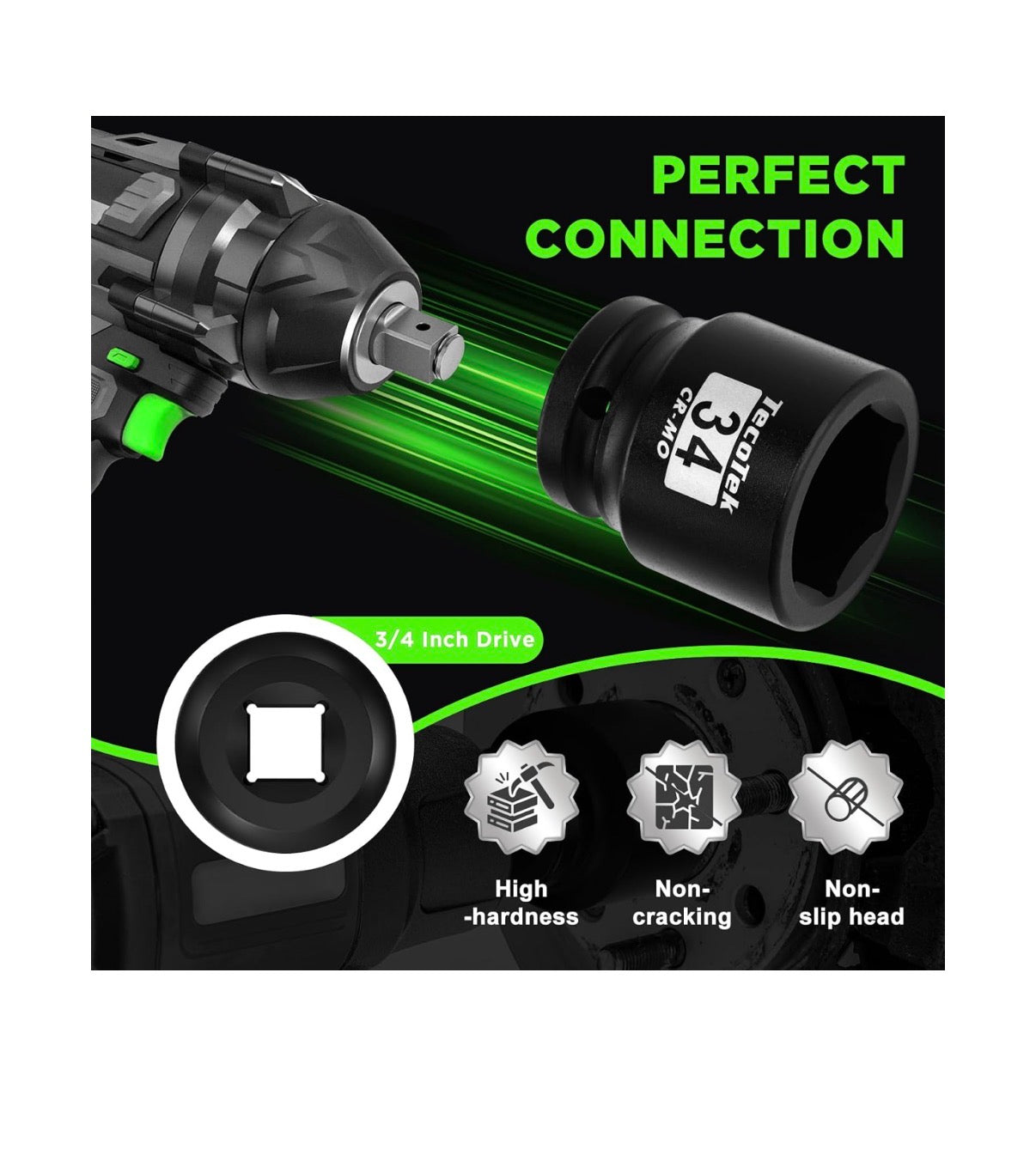 3/4 Inch Drive Shallow 6 Point Impact Socket Set, 15 Piece Heavy Duty Impact Socket Set, CR-MO, Metric (17mm to 55mm) Enhanced Storage Case (New in Box)