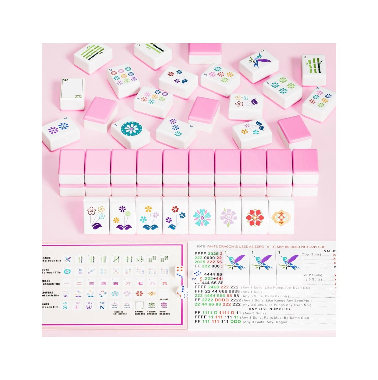 Pink American Mahjong Tile Set 160 Melamine Mahjong Tiles 1.2 Inch with Mahjong Tile Bag and Mahjong Accessories Suitable for Friends and Family Gatherings Mahjong Tiles (Pink) (New in Box)