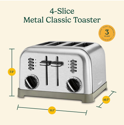 Cuisinart 4 slice compact stainless steel toaster with extra-wide slots for bread, French toast, bagels & pastries