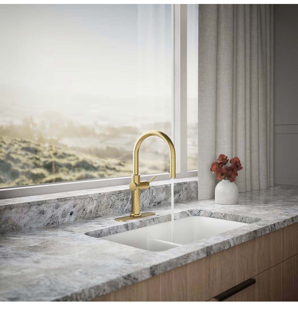 Kohler Crue Pull Down Kitchen Faucet, Pull Down Sprayer (Vibrant Brushed Modern Brass) (New in Box)