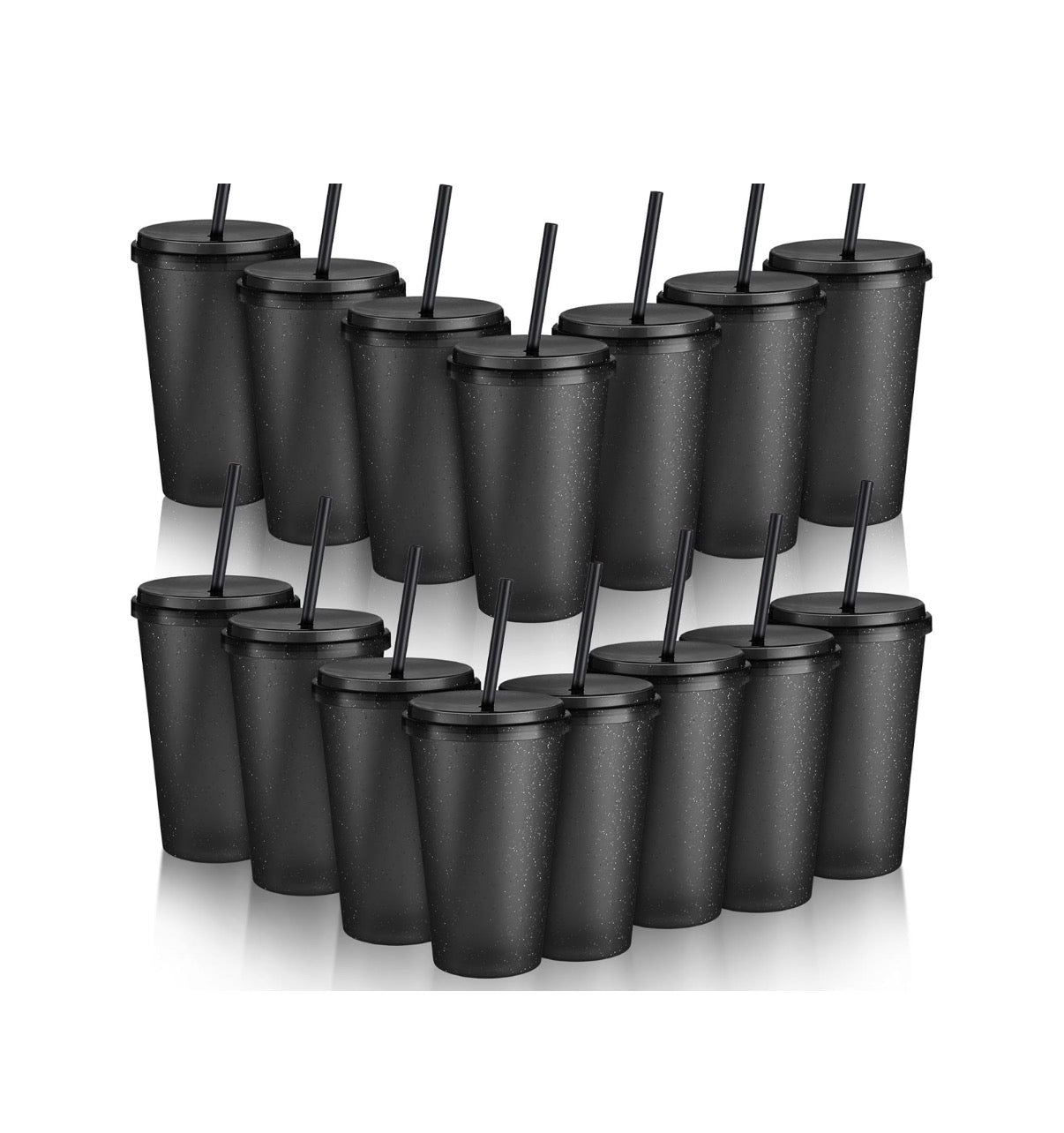 Honeydak 15 Pack Plastic Tumblers with Lids and Straws Bulk Reuseable 24 oz (Black) (New in Box)