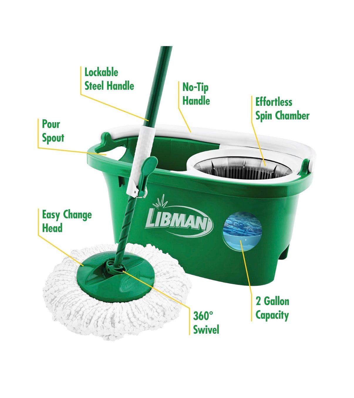 Libman Tornado Spin Mop System Mop and Bucket with Wringer Set Mop for Floor Cleaning 1 Mop Head Included (New in Box)