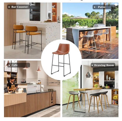 26 Inch Counter Height Bar Stools Set of 2, Modern Faux Leather High Barstools with Back and Metal Leg, Bar Chairs for Kitchen Island (Elegant Brown)