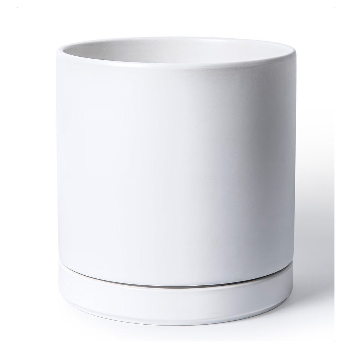 D'Vine Dev 12 Inch Ceramic Planter Pot Modern Cylinder Design, Drainage Hole & Saucer Included, Stable Structure, Elegant Home Accent (White) (New in Box)