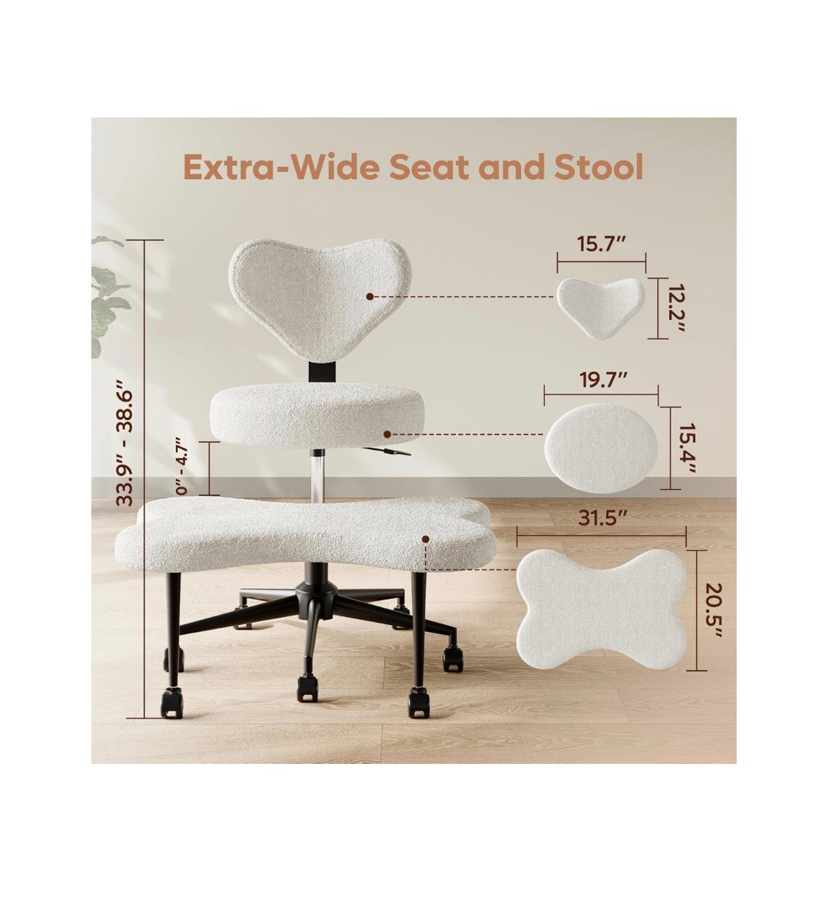 Ergonomic Cross Legged Chair 360 Degree Swivel, Lumbar Support Cross Legged ADHD Chair The All in One Meditation and Office Seat (Teddy Plush Fabric Off White) (New in Box)