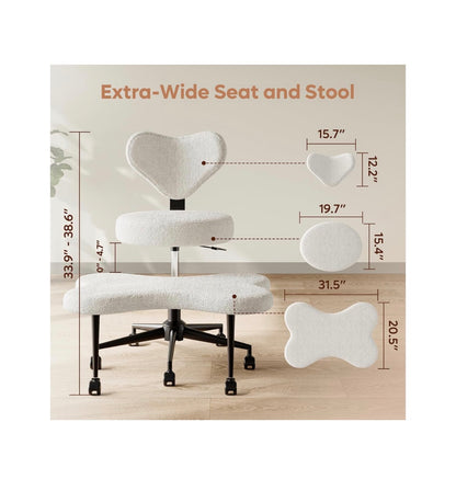 Ergonomic Cross Legged Chair 360 Degree Swivel, Lumbar Support Cross Legged ADHD Chair The All in One Meditation and Office Seat (Teddy Plush Fabric Off White) (New in Box)