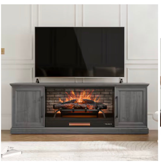 Allen + Roth 72 Inch W Charcoal Gray TV Stand with Infrared Quartz Flat Wall Electric Fireplace with Remote Control Included (New in Box)