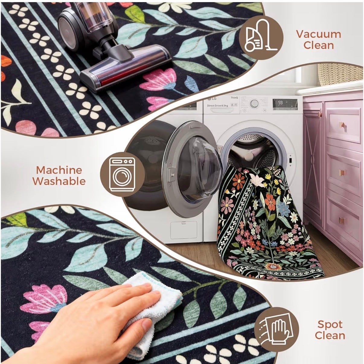 8X10 Area Rug, Floral Wasable Area Rug with Low Pile, Non-Slip Boho Vintage Area Rugs for Living Room, Bedroom, Kids Playroom, Entry (New in Box)