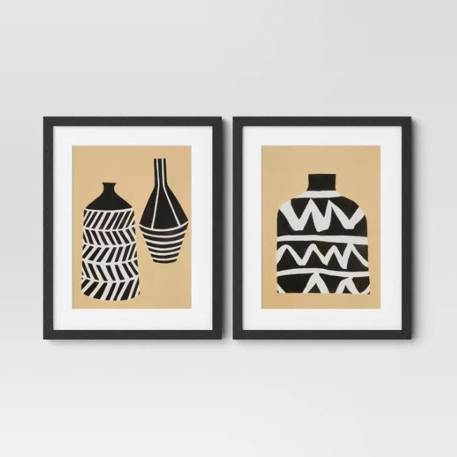 (Set of 2) 16" x 20" Vase Set I and II Framed Decorative Wall Art Set
