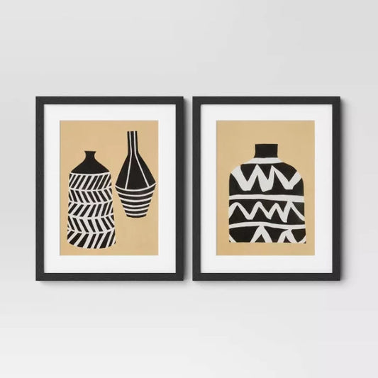 (Set of 2) 16" x 20" Vase Set I and II Framed Decorative Wall Art Set