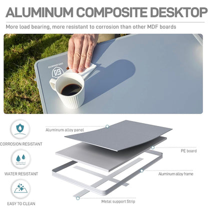 Ever Advanced Large Camping Table for 4-6 Person, Portable Folding Aluminum Table with Carrying Handle, Suitable for BBQ, Picnic, Camping and Indoor Use, Support up to 130lbs Silver (New in Box)