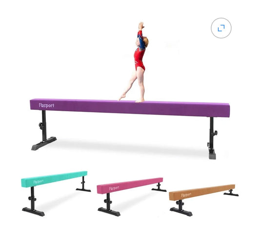 FBSPORT 8 Ft. Adjustable Balance Beam, High and Low Floor Beam Gymnastics Equipment for Kids/Adult, Gymnastics Beam for Training, Practice, Physical Therapy Professional Home Training with Legs (Purple) (Good Used Condition)