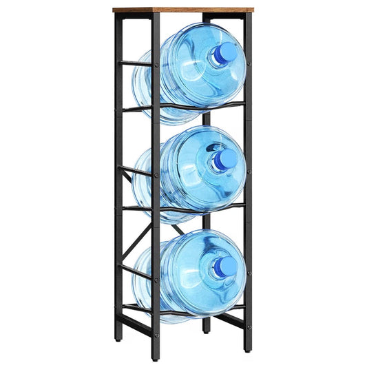 HOOBRO Water Jug Rack, Water Bottle Holder, 5 Gallon Water Jug Rack, 3 Tier Water Cooler Storage Rack, Water Dispenser Stand for Kitchen, Living Room, Office, (Rustic Brown and Black) (New in Box)