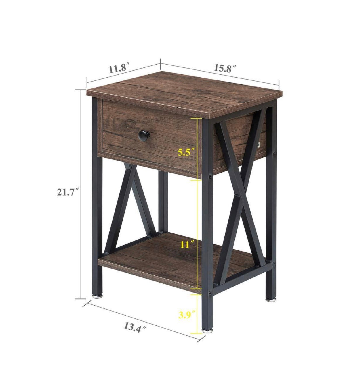 1 Bin Drawer Nightstands X Design Side End Table Nightstand 21.7 Inch Height, 11.8 Inch Width, 15.8 Inch Length (Gray) (New in Box)