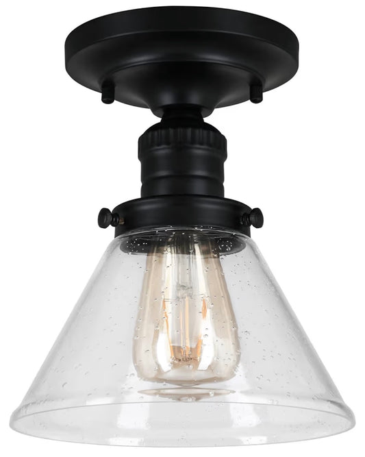 Design House Augustin Ceiling Light, 1 Light, Semi-Flush, Seeded Glass Glow, Dimmable, E26 Socket, Durable Metal Frame (Black) (New in Box)