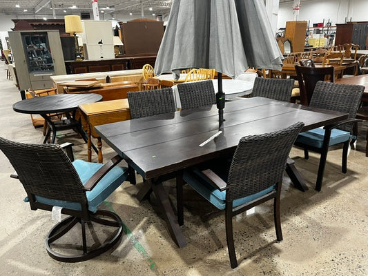 Atworth 6-Piece Brown Wicker Patio Dining Set with Teal Allen and Roth Cushions