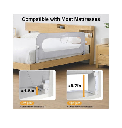 Bed Rail for Toddlers, Swing Door Kids Beds Rails Guard for Twin, Full, Queen, Bunk Size Bed, Extra Tall Child Bed Rail Guard with Reinforced Anchor Safety System 32 Inch Length X 29.5 Height (Gray) (New in Box)
