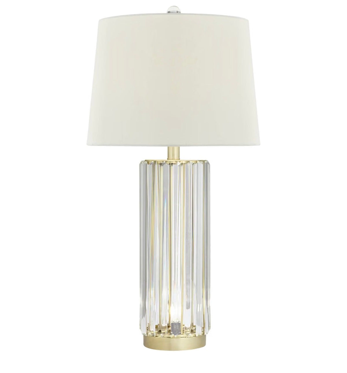 Rivera 27 3/4-Inch-Tall Table Lamp Gold Vintage Glass Rod Night Light LED Modern Traditional Nightlight Clear Bedroom, Living Room, Nightstand, Bedside, Office, Kids White Tapered Drum Shade (New in Box)