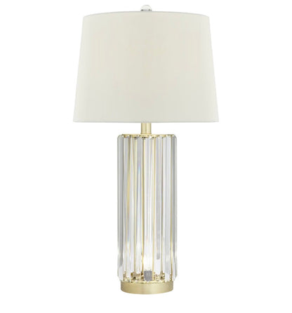 Rivera 27 3/4-Inch-Tall Table Lamp Gold Vintage Glass Rod Night Light LED Modern Traditional Nightlight Clear Bedroom, Living Room, Nightstand, Bedside, Office, Kids White Tapered Drum Shade (New in Box)
