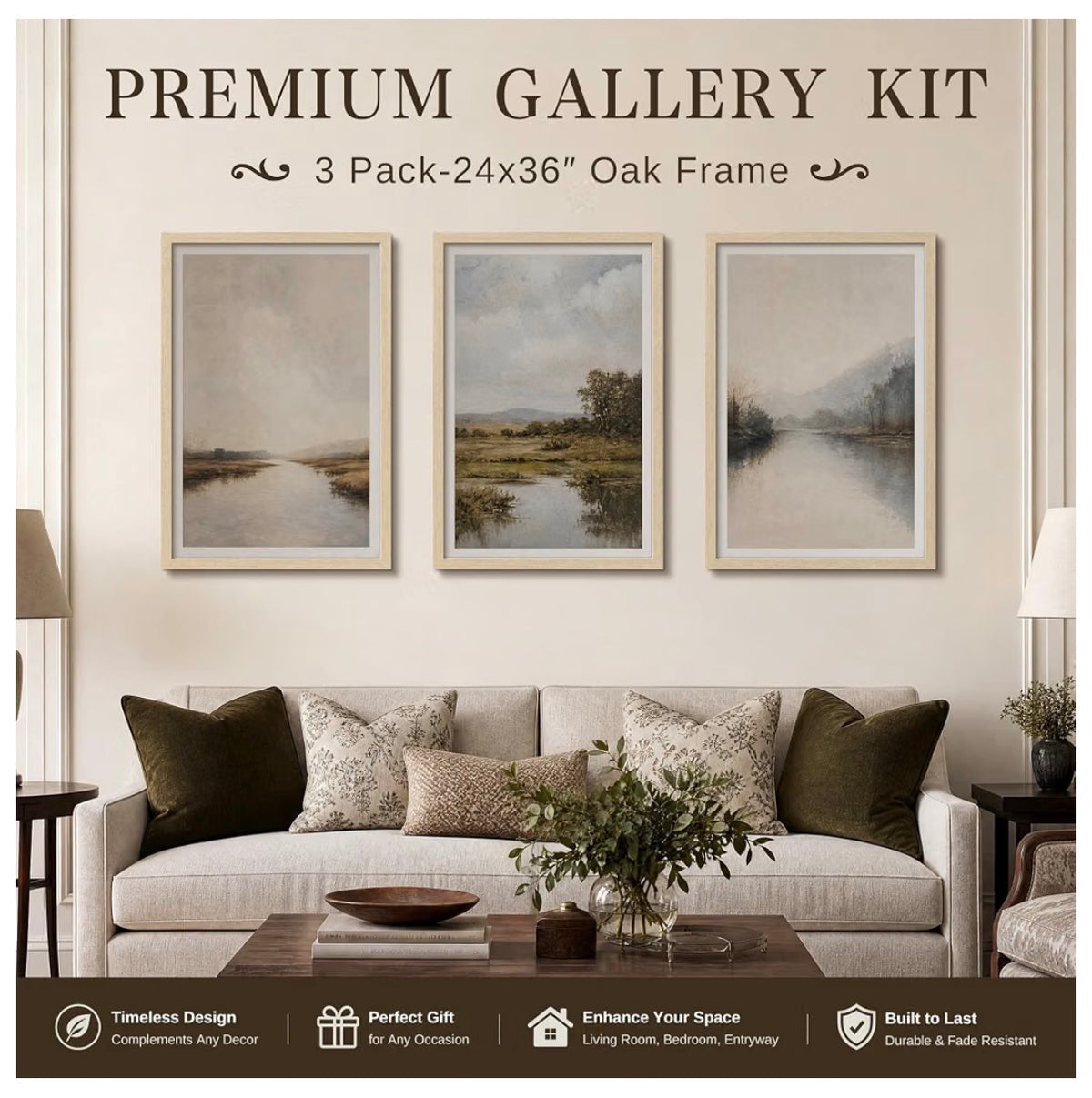 24 X 36 Inch Poster Frame 3 Pack, Natural oak Wood Wide Border for Pictures Light Woodgrain, Wall Hanging, HD Plexiglass, Vertical & Horizontal Wall Display Artwork, Office, Gallery Wall & Hallways (New in Box)