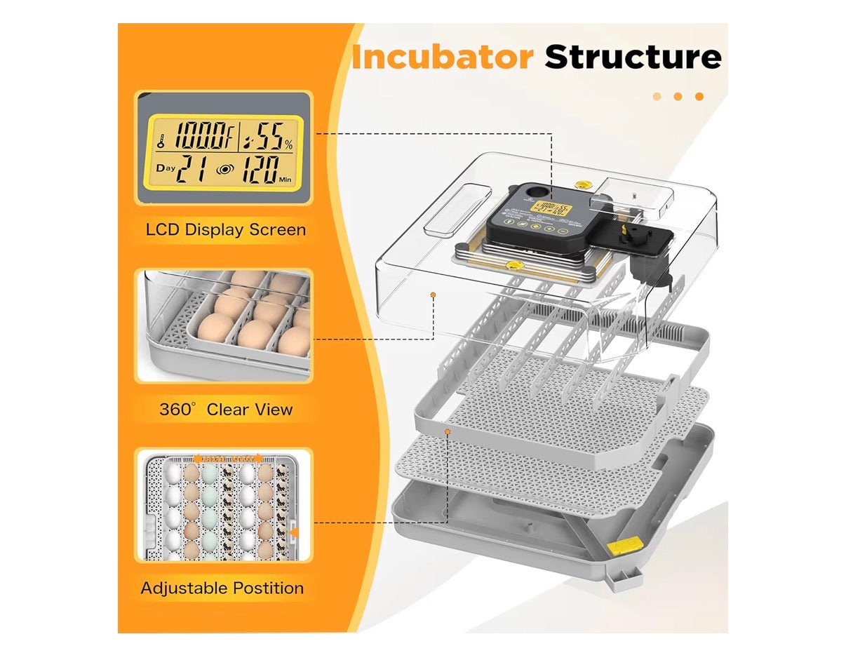 Incubator for Hatching 48 Egg Turning and Humidity Control, Egg Incubator with Temperature, Incubators for Chicken, Ducks, Goose, Quail, and Pigeon (Gray)