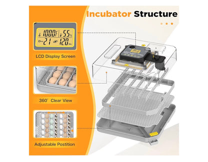 Incubator for Hatching 48 Egg Turning and Humidity Control, Egg Incubator with Temperature, Incubators for Chicken, Ducks, Goose, Quail, and Pigeon (Gray)