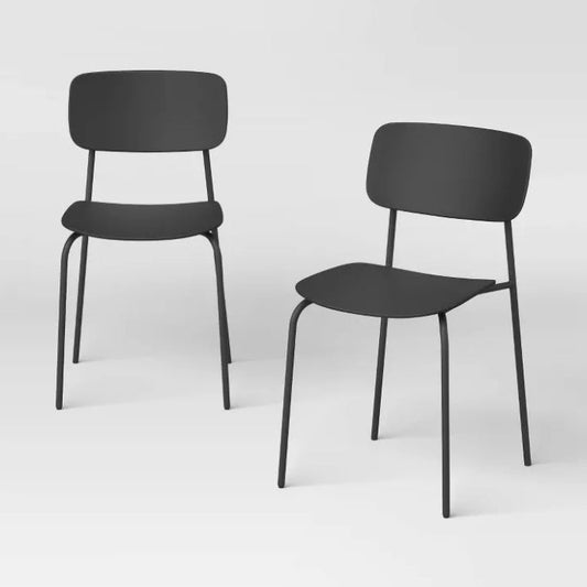 Set of 2 Molded Plastic with Metal Base Dining Chair Black