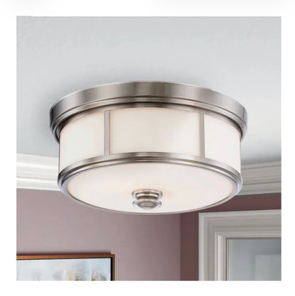 Minka Lavery Harbour Point 13.5 inch polished nickel indoor 2- light flush mount light with etched glass