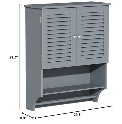 Bathrrom Wall Cabinet with Towel Bar and Ample Storage 23.6 Inch Length X 8.8 Inch Width X 29.5 Inch Height Medicine Cabinet, Over the Toilet Space Saver Storage Cabinet with Adjustable Shelf (Gray) (New in Box)