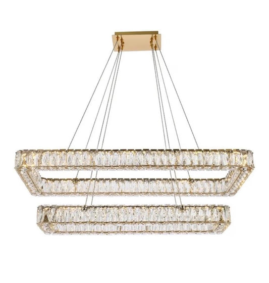 Elegant Lighting Monroe 42 Inch Led Double Rectangle Pendant In Gold