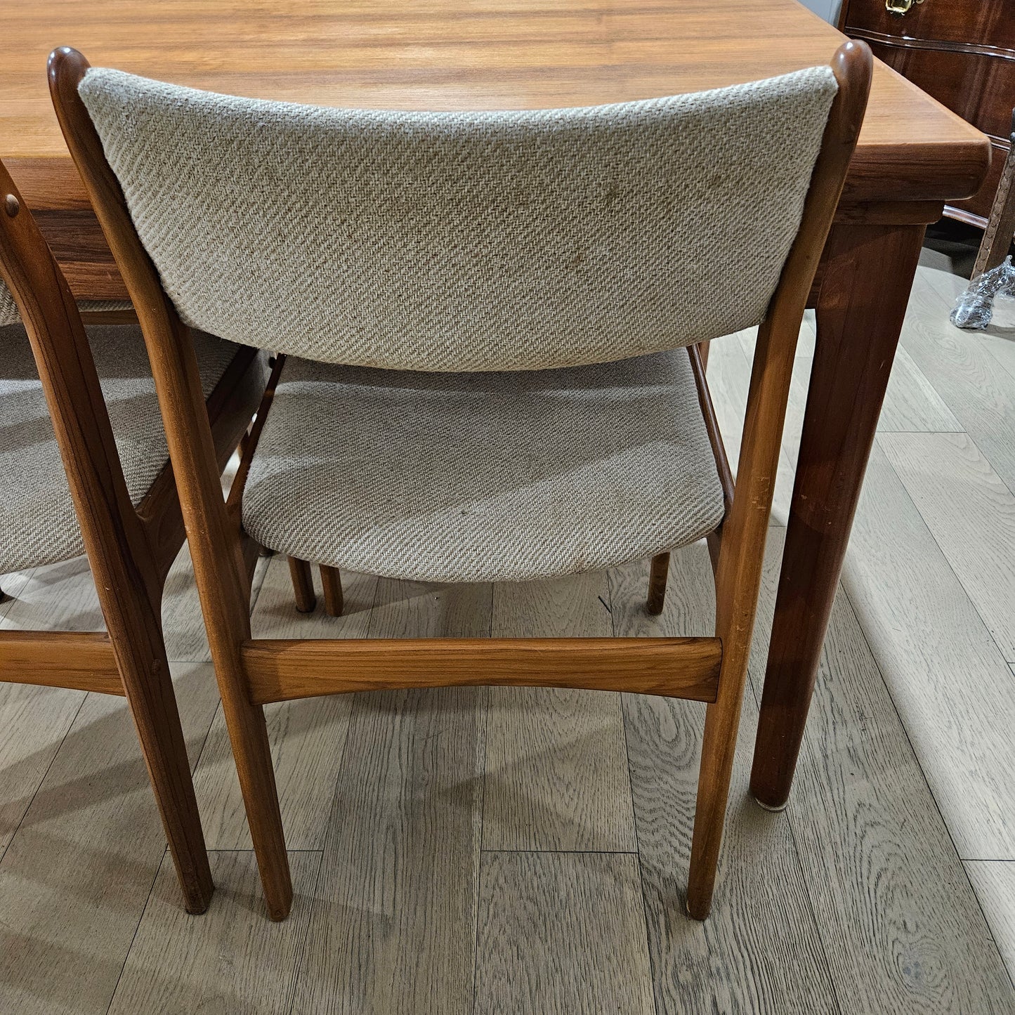 Vintage Teak Table w/Hidden Leaves and 4 Chairs