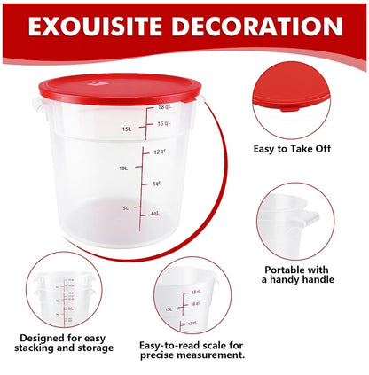 2 Pack Food Storage Container with Lid, 16 Quart Commercial Storage Box with Scale & Handle, Cake Making, Dough, Marinating Meat, Kitchen Supplies Round 16 Quart (New in Box)