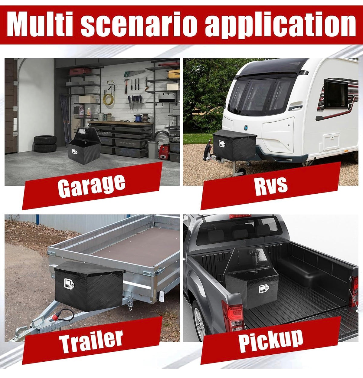 26 Inch X 13.3 Inch X 12 Inch Aluminum Trailer Tongue Tool Box Heavy Duty Storage Box 5 Bar Tread Pattern Toolboxes with Lock and Keys Suitable for Trailer RV (Black) (New in Box)