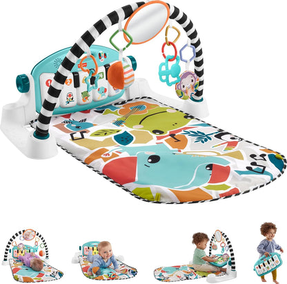 (New) Fisher-Price Baby Playmat Glow and Grow Kick & Play Piano Gym, Blue Musical Learning Toy with Developmental Activities for Newborns 0+ Months