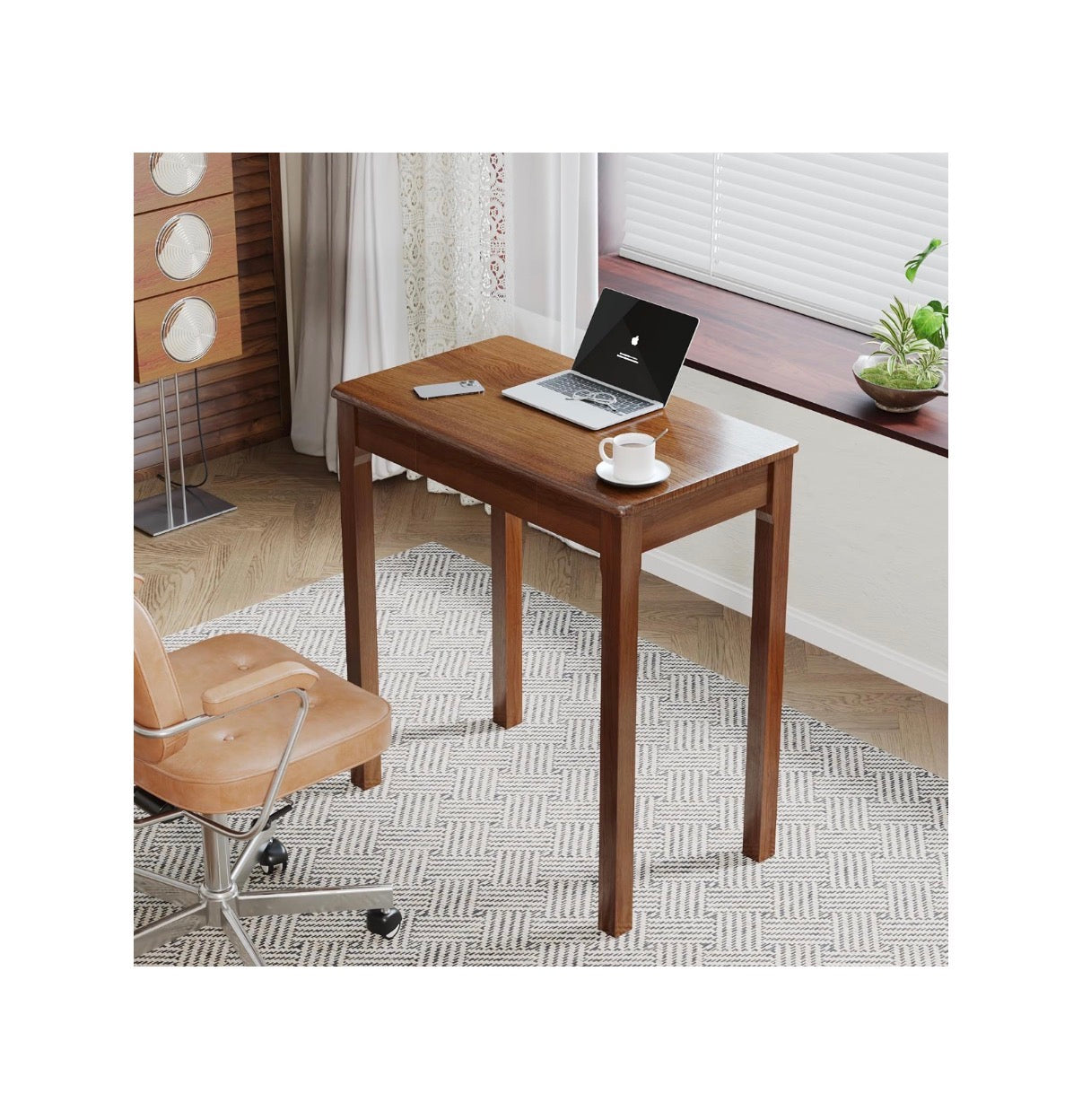 Solid Wood Desk with Drawers 28 Inch X 16 Inch Simple Narrow Desks, Rubber Wood Study Table, Small Writing Desk for Small Spaces/Bedroom (Walnut) (New in Box)