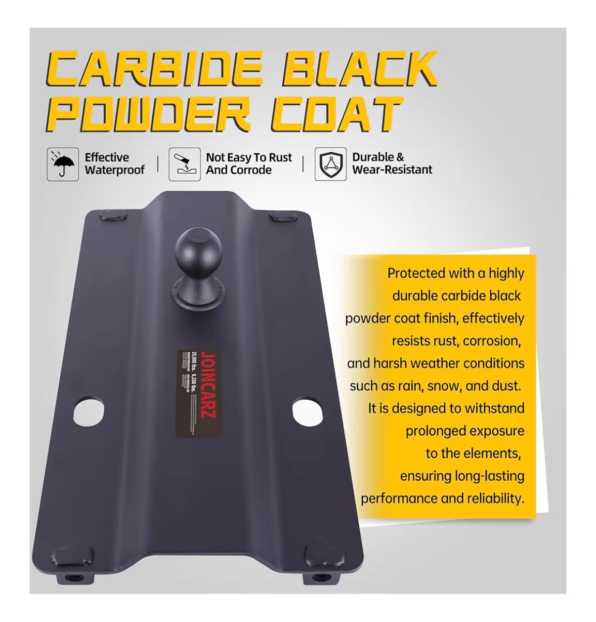 25000lbs Gooseneck Ball Plate Fit for 5th Wheel Rails, Gooseneck Adapter Hitch for Pickup Truck Bed Trailer Towing, 2-5/16 Inch Ball, Fits Industry Standard Rails, Carbide Black Powder Coat (New in Box)