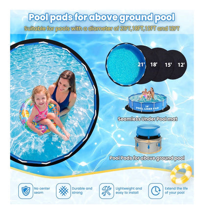 21 Foot Rounf Pool Liner Pad for Above Ground Pools, 300GSM Heavy Duty Thickened Pool Pad with Grommets & Stakes, Anti-Shift Underlay Mat, Puncture & Weed Proof Pool Ground Mat