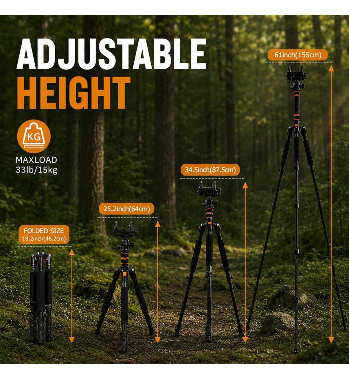 Hunting Tripod, Riffle Shooting Tripod with integrated Vise Clamp Heavy Duty Aluminum Shooting Rest with Custom Carry Bag, Adjustable 18 Inch-61 Inch Stable Gun Stand & Shooting Stick for Hunting (New in Box)