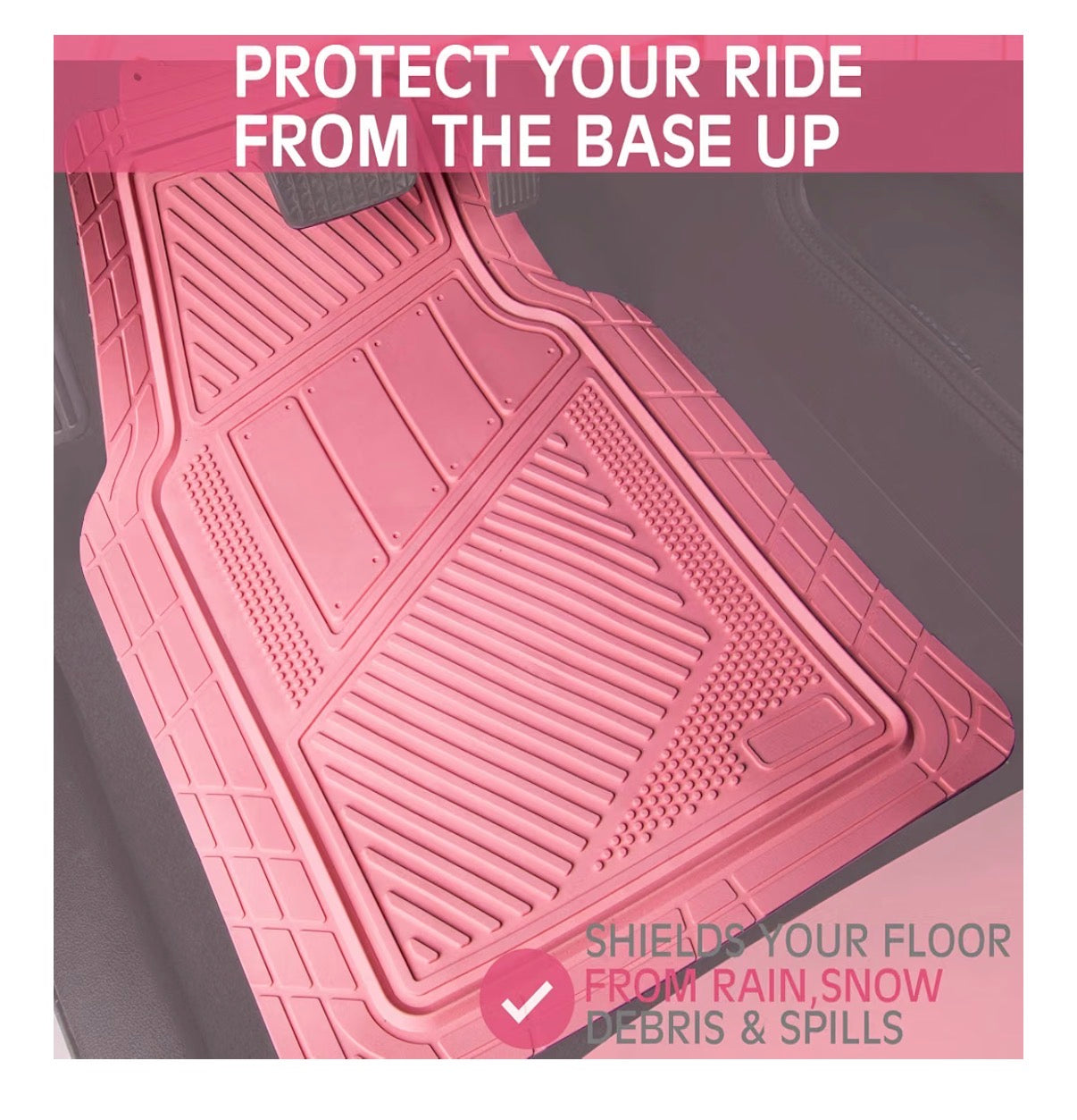 Car Pass Heavy Duty Rubber Floor Mats 4 Piece, Pink Car Mats Full Sets Anti-Slip, Waterproof Universal Trim to Fit for Car SUV Truck, Durable All Weather Automotive Car mats (Pink) (New in Box)