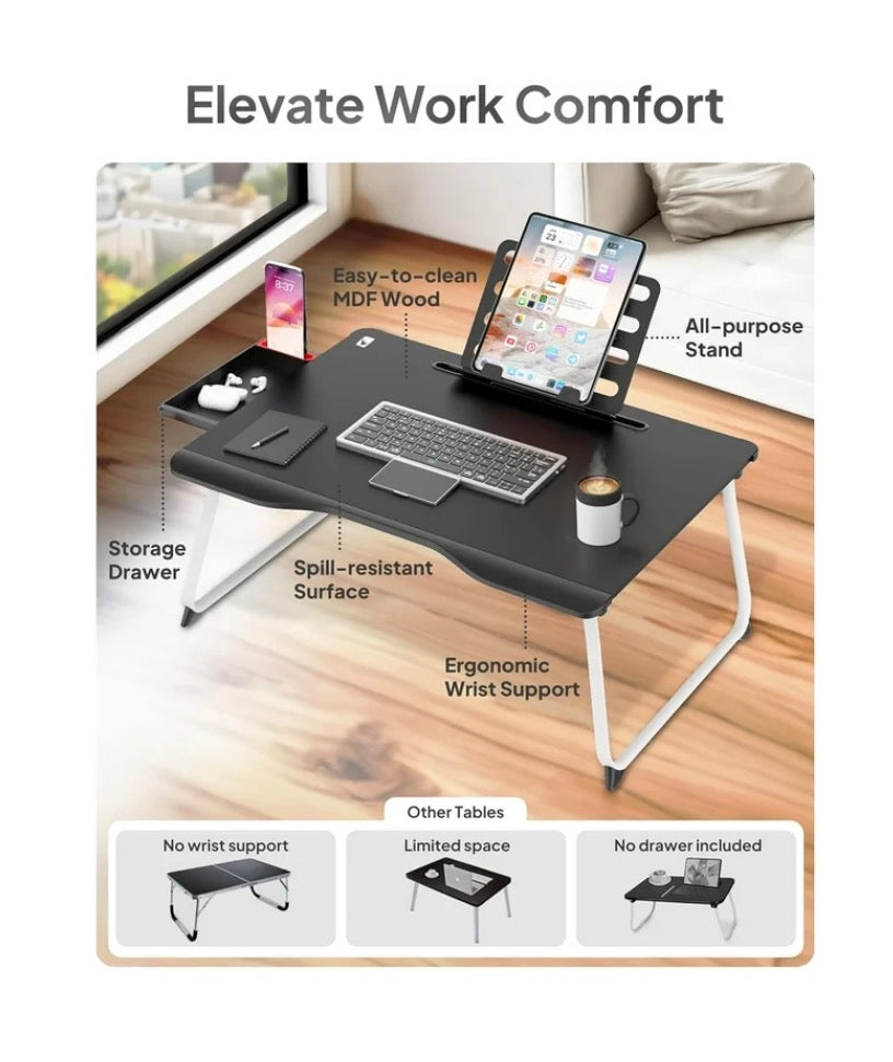 Cooper Cases Laptop Desk and Book Stand, Multifunctional Foldable Lap Desk for Bed (Black) (New in Box)